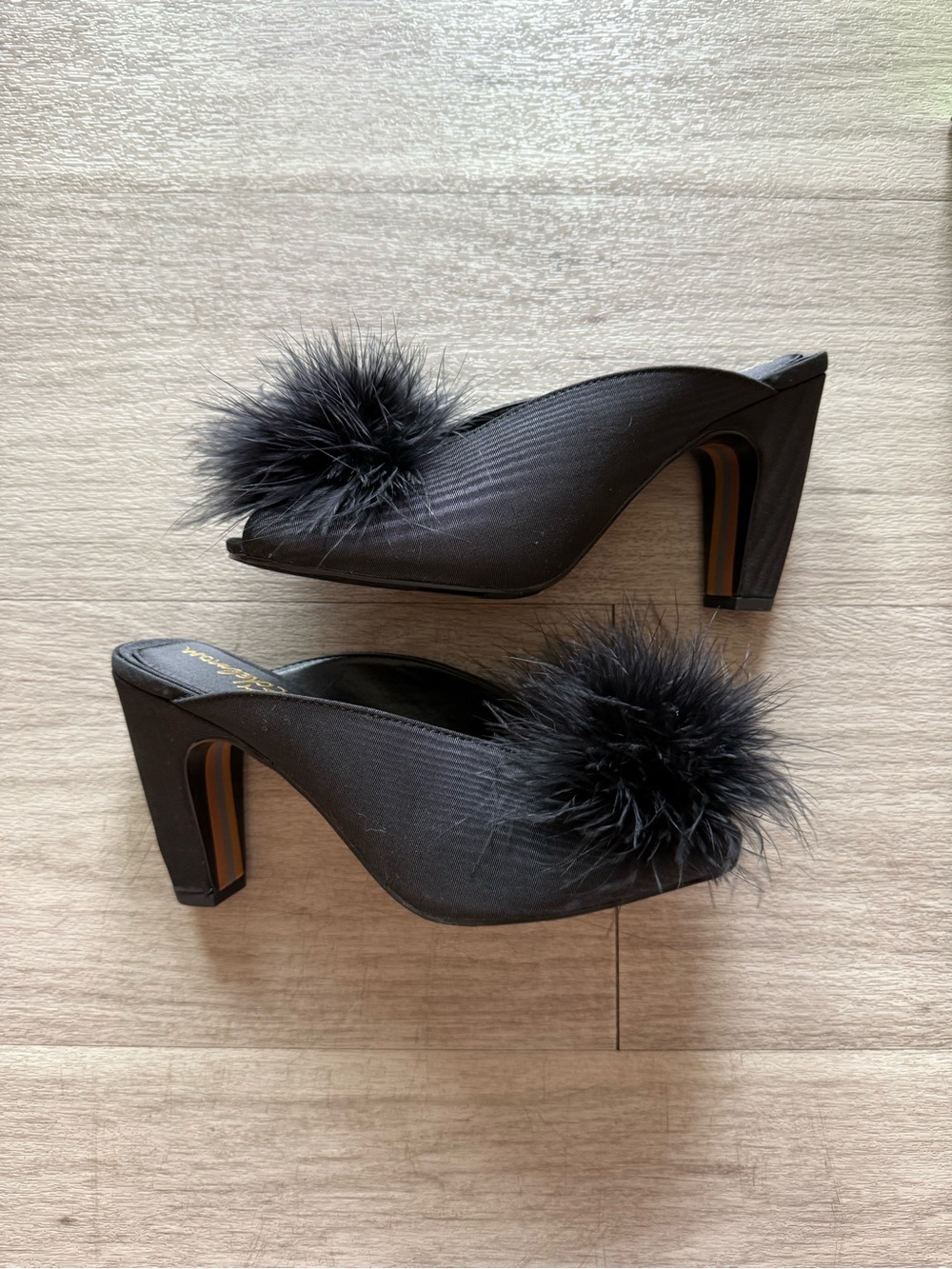 Sam Edelman Witney Black Pom-Pom Satin Mule Heels